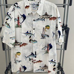 Guy Harvey AFTCO Men's Button Down Short Sleeve Shirt L